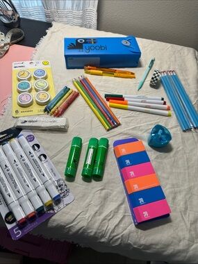 Yoobi Blue Pencil Box with Colorful School Supplies NWT